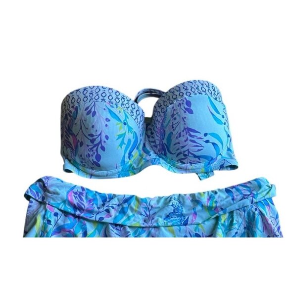Lilly Pulitzer Bikini Leven Swim Top Size 12 Blue Oasis Swim Shady Convertible - Picture 8 of 8